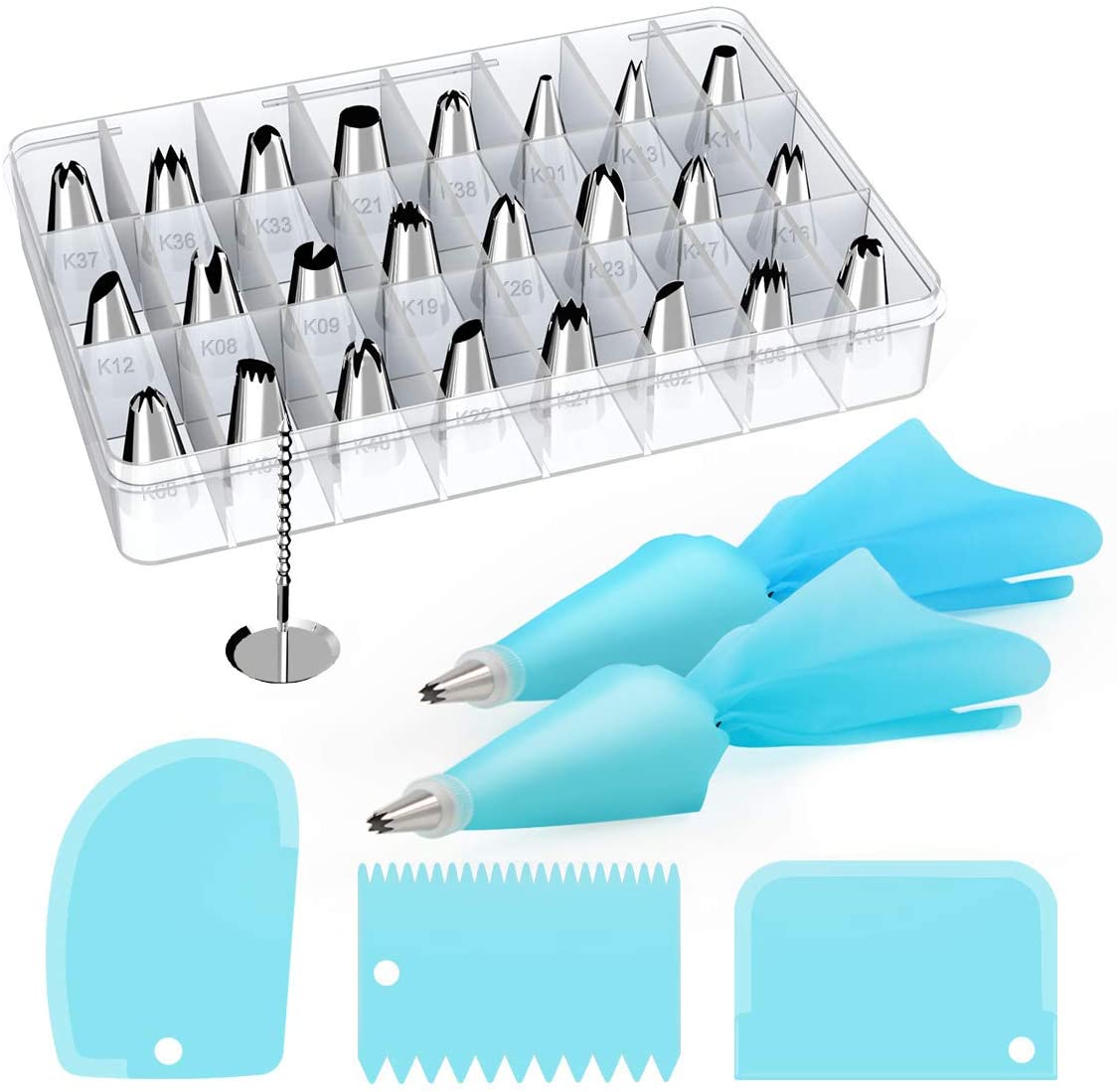 32-Piece Cake Decorating Tools Supplies Kit 24 Numbered Icing Tips with 2  Pastry Bags, 3 Icing Smoothers, 1 Flower Nail and 2 Reusable Couplers for  Baking Supplies – SnailBread